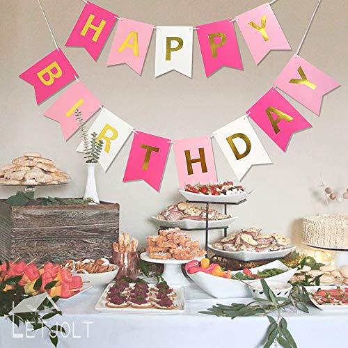 Roseo Pink Happy Birthday Banner Signs Golden Sparkle Funny Birthday Party Supplies For Girls Birthday Party Birthday Decorations Nursery Hanging Decorations 13 Pieces #TOP1