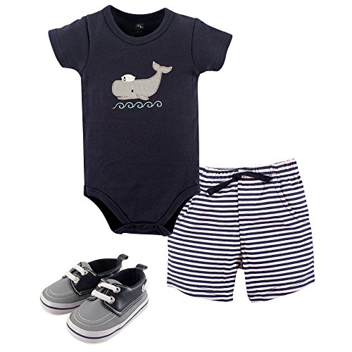Hudson Baby Unisex Baby Cotton Bodysuit, Shorts and Shoe Set