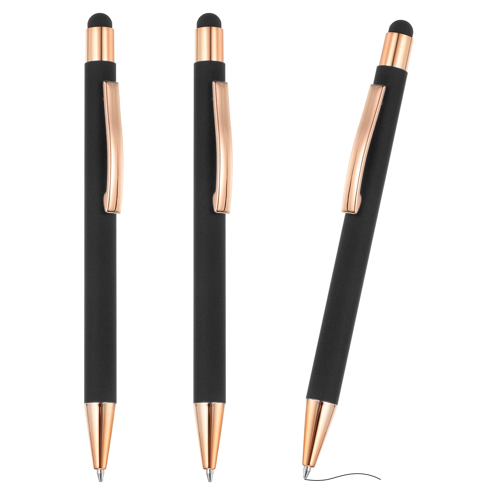 PATIKIL Ballpoint Pen with Stylus Tip, 3Pcs 2 in 1 Metal Black Ink 1.0mm Medium Point Stylus Pen for Touch Screens Office Desk, Black