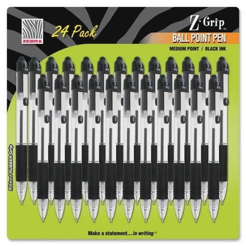 Wholesale CASE of 15 - Zebra 24 Pack Z-Grip Retractable Ballpoint Pens -Ballpoint Pen, Retract, Med Pt, 24/PK, Clear Barrel/BK Ink