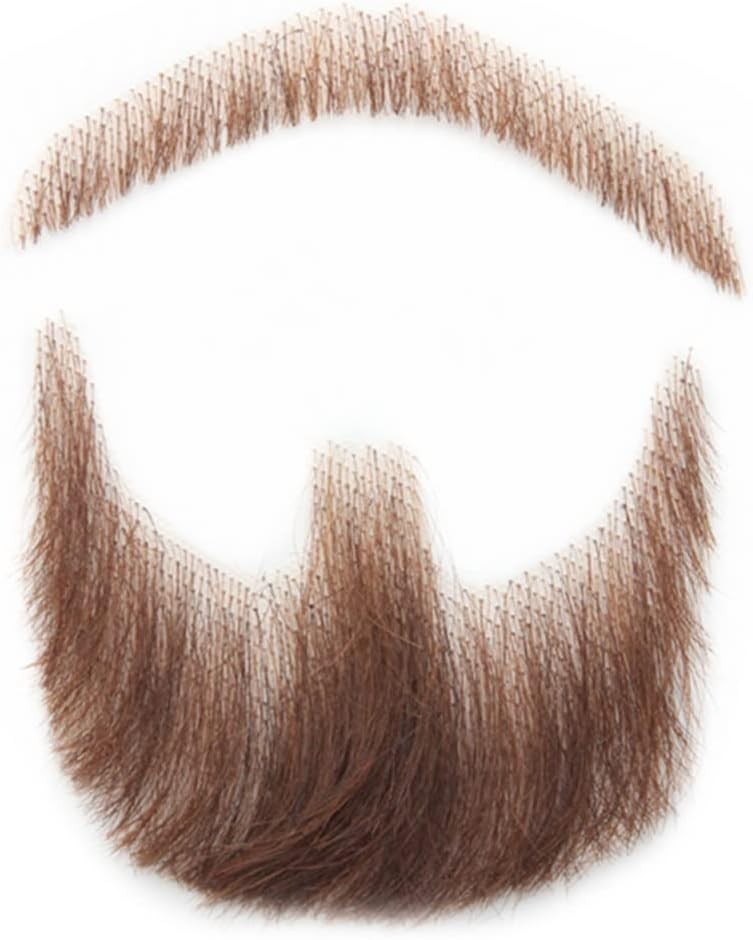 100% Human Hair Full Hand Tied Lace Invisible False Beards Hair Fake Face Beard and Mustache for Men Realistic Entertainment Drama Party Movie Makeup (Brown)