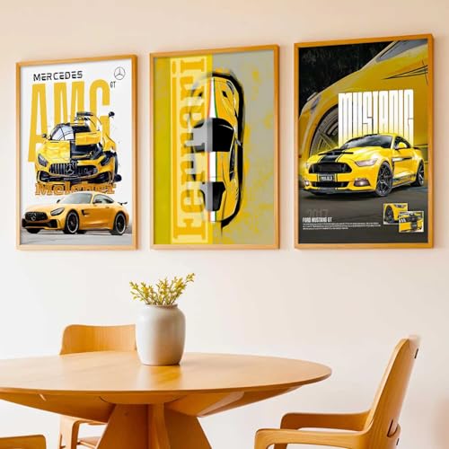 Image of kotart Big Sports Cars Framed Posters Gift Items for Boys Room Wall Decoration Bedroom Living Room Office Studio Decor | Car Poster Frame for Wall Decor Set Of 3 Size (10 X 13 inch)