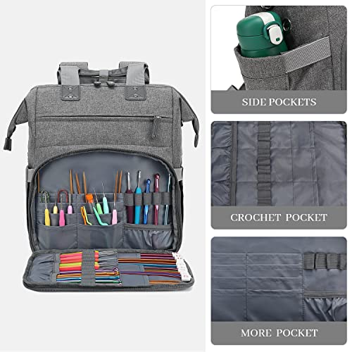 Knitting Bag Backpack, Yarn Storage Organizer Travel Crochet Bag with USB Charging Port - Image 2