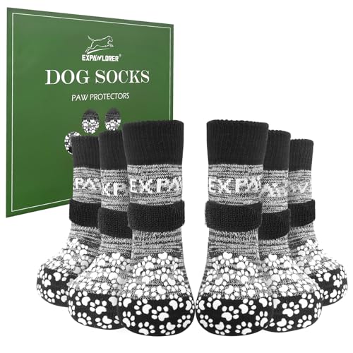 EXPAWLORER 6Pcs Anti-Slip Dog Socks to Prevent Licking Paws,Winter Snow Dog Boots & Paw Protectors,...