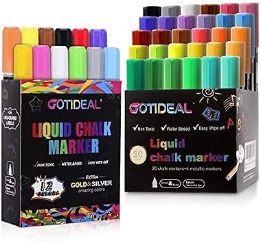 GOTIDEAL Liquid Chalk Markers Bundle- 30 Colors and 12 Colors