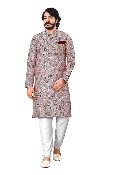 Indo Western Red Sherwani Set For Men-image-35