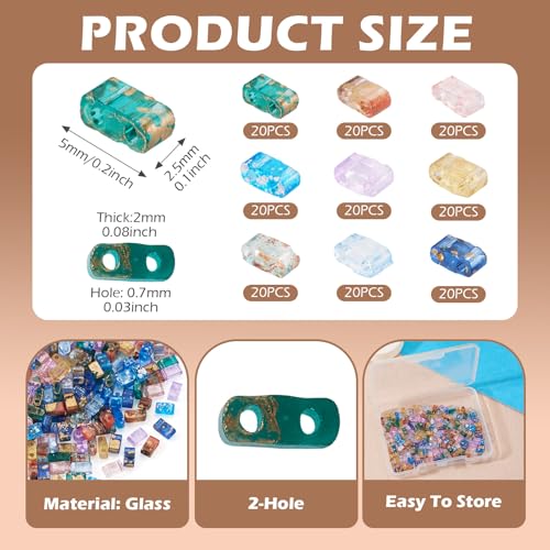 Perles rectangulaires en verre à 2 trous pour corriger les bracelets