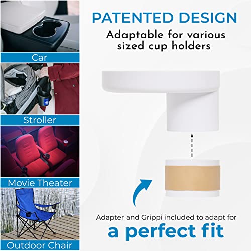 Image of Travel Tray Round, USA Made Easily Convert Your existing Cup Holder to a Tray and Cup Holder for use in a Car Seat, Booster, Stroller, Golf Cart and Anywhere You Have a Cup Holder! White