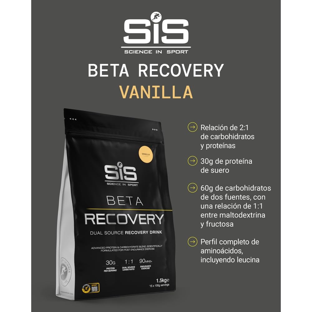 Science in Sport BETA Recovery en polvo 1,5kg Vainilla - Bebida deportiva de recuperación en polvo con carbohidratos y proteínas en una proporción 2:1, Bebida en polvo para entrenamiento