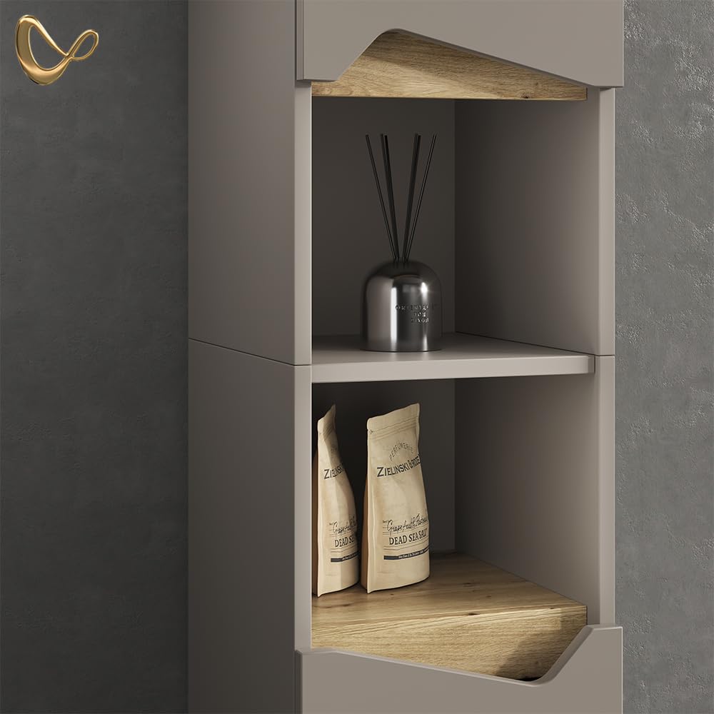 Livinity Armadio per il bagno Timavo, Grigio, 30 x 180 cm con porte e vani aperti