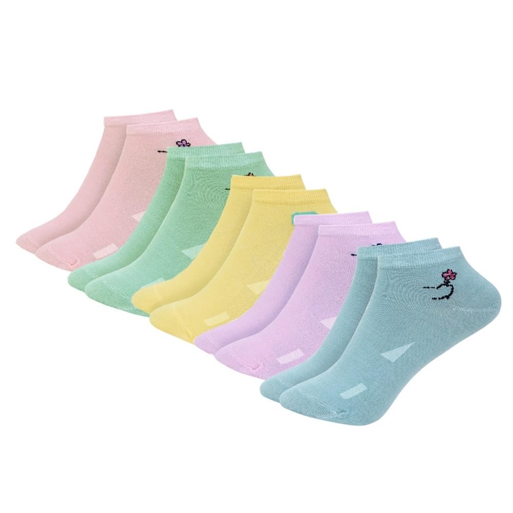 ferry cherry 5 Pairs Cotton Anklet Ankle Length Socks for Women (Assorted Neon Shades)-picture-16