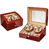 OXIZER 新型の腕時計自動巻き上げ機（2+3 4+6 6+7本巻き） ウォッチワインダー 自動巻き時計ワインディングマシーン 日本製 マブチモーター 設計 高級木製ピアノ調塗装鏡面仕上げ 男女の腕時計は全部使えます PU 炭素繊維 蓋を開くと回転停止 (4+6 ローズウッド + ブラウンPU + 蓋ストッパー + ロック) [並行輸入品]