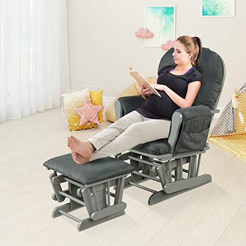 DORTALA Baby Glider Rocker with Ottoman, Multi-Position Glider with Cleanable Upholstered, Smooth Rocking Motion, Nursery Glider & Ottoman Sets for Nursing Baby, Reading, Grey - Image 6