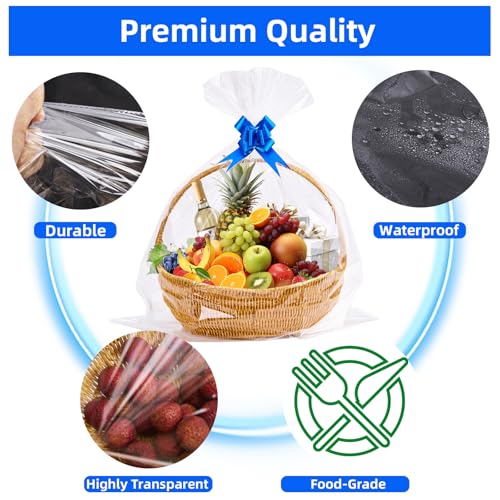 Image of Homrelaxy 20 Pcs 24 inchx30 inch Cellophane Bags for Gift Basket Wrap With Bows