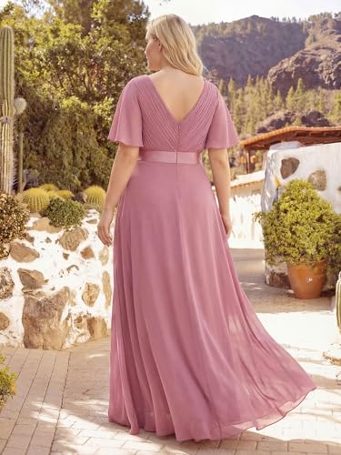 Image of Ever-Pretty Women's Chiffon Formal Evening Dresses for Curvy Women V-Neck Plus Size Floor Length Bridesmaid Dress