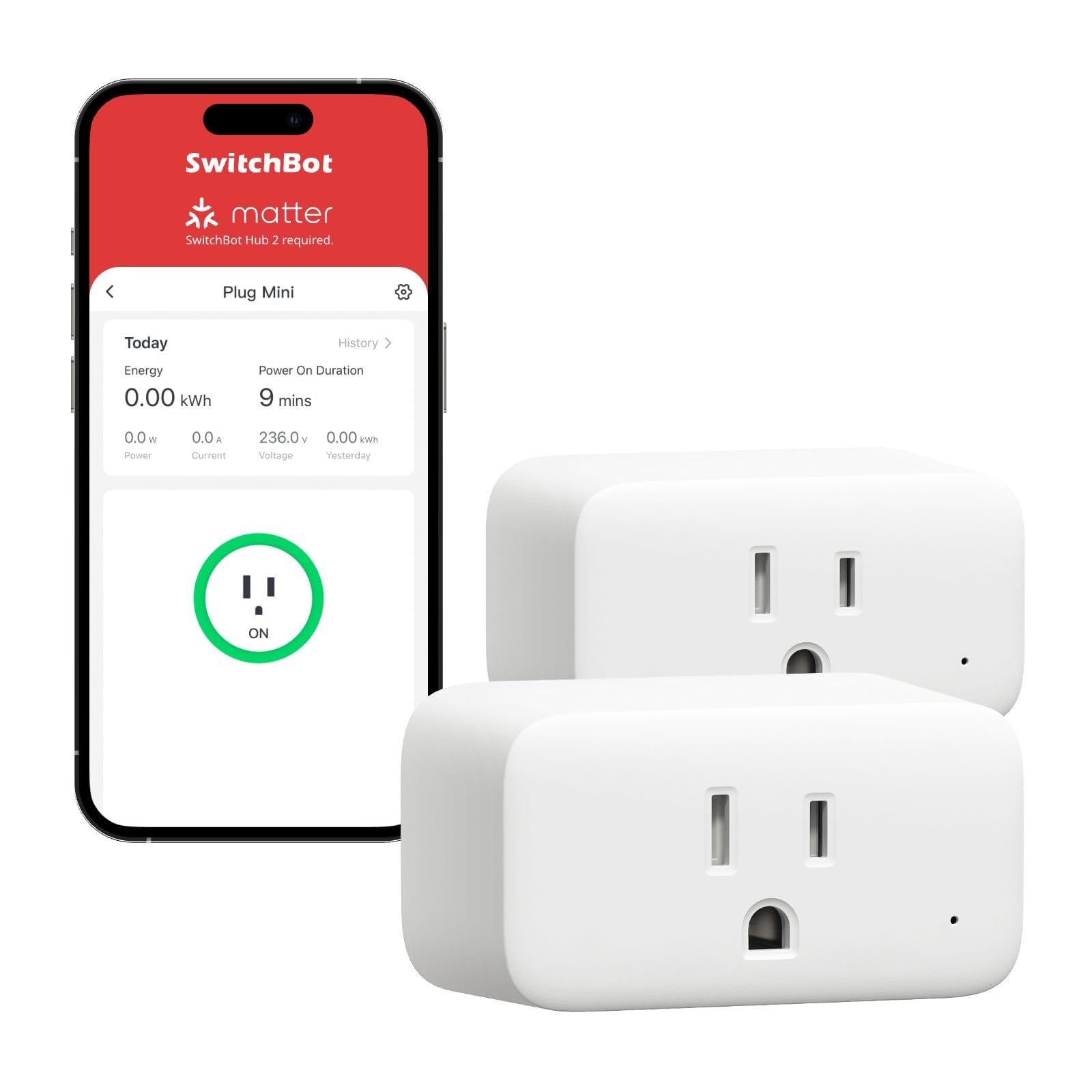 SwitchBot Smart Plug Mini 15A, Energy Monitor, Smart Home WiFi(2.4GHz) & Bluetooth Outlet Compatible with Alexa & Google Home, APP Remote Control & Timer Function, No Hub Required(2 Pack)