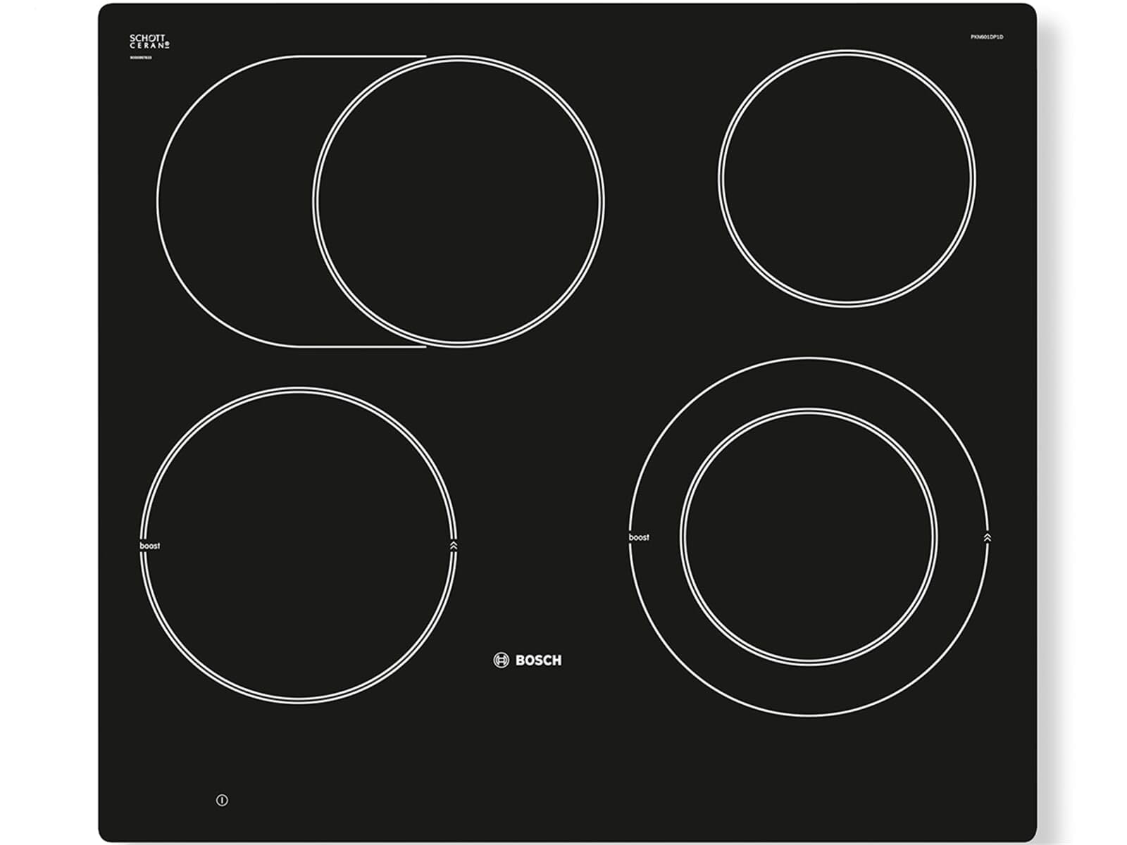 Bosch PKN601DP1D Série 8 Plaque de cuisson vitrocéramique (autosuffisante), 60 cm de large, fabriquée en Allemagne, zone de cocotte pour grands ustensiles de cuisine, PowerBoost, cuisson plus rapide,