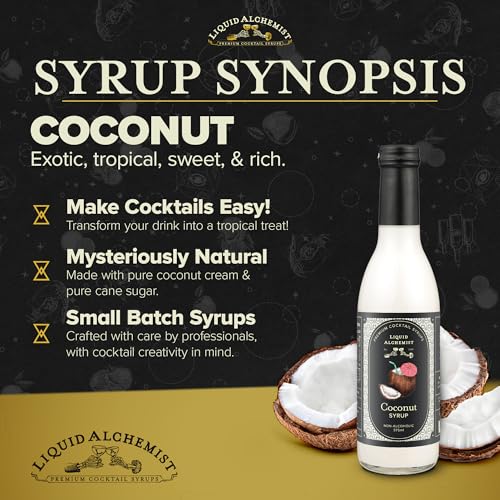 Image of Liquid Alchemist Coconut Syrup for Drinks - Real Ingredients Make our Cream of Coconut Syrup a Perfect Pina Colada Drink Mix - Tropical Flavoring for Drinks - Vegan & Non-GMO (12.7 oz)