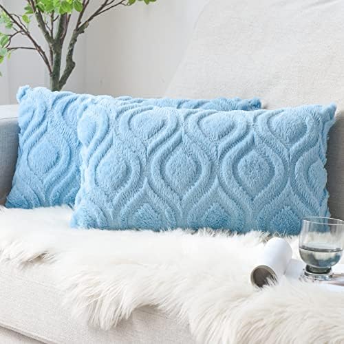 Pack of 2 Soft Faux Cotton Fur Plush Wool Cushion Covers, Boho Throw Pillow Covers Only, Comfortable Decorative Square Rectangular Cushion Covers for Couch Sofa Bedroom Yellow 12"X20"(30cmx50cm)