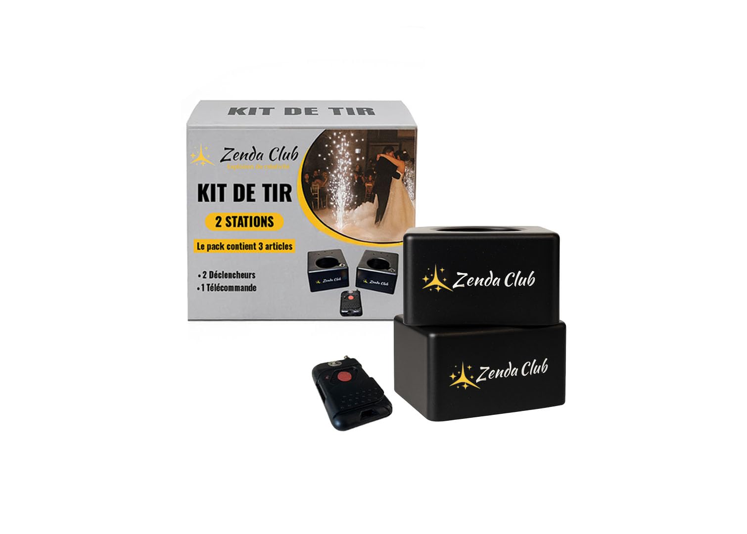 Zenda club® Trigger kit di tiro per getti di scena e fontane stage, sistema freddo + macchina accensione fuochi d'artificio freddi, telecomandi senza fili (confezione da 2)