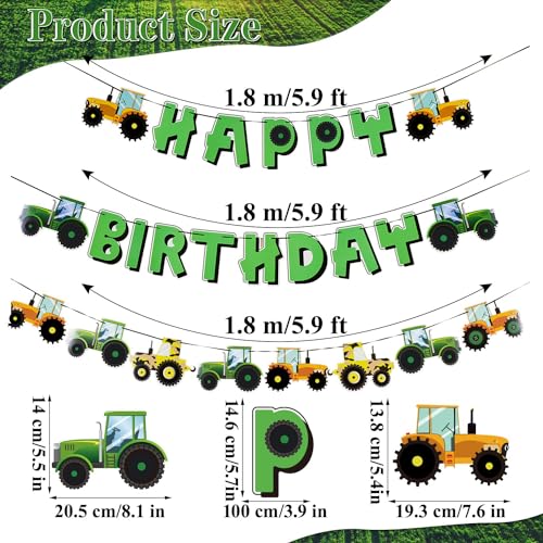 Image of SUNBEAUTY Green Tractor Happy Birthday Banner Set with Tractor Garland Banner for Tractor Farm Themed Birthday Party Supplies Decorations | Pre-Strung