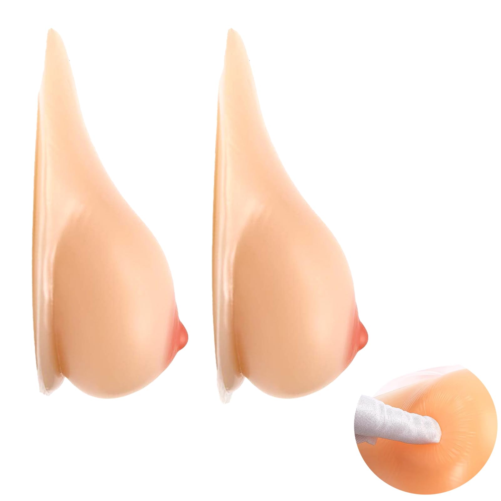 Osemiss Women's Nude Self-Adhesive Silicone Breast Forms 1Pair Long Tail Fake Boobs For Mastectomy Prosthesis Crossdresser Transgender Cosplay,,C|Cup (800G/Pair)