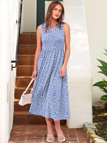 Image of ANRABESS Womens Casual Dress Summer Sleeveless V Neck Sundress Aline Flowy Beach Maxi Dresses Travel 2026 Vacation Outfits