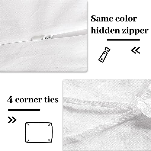 Image of NEXHOME PRO Cotton Duvet Cover Queen Size White, Organic Natural Linen Feel 100% Washed Cotton 3 Pieces Bedding Set with Zipper Closure & Corner Ties, Breathable(No Comforter)