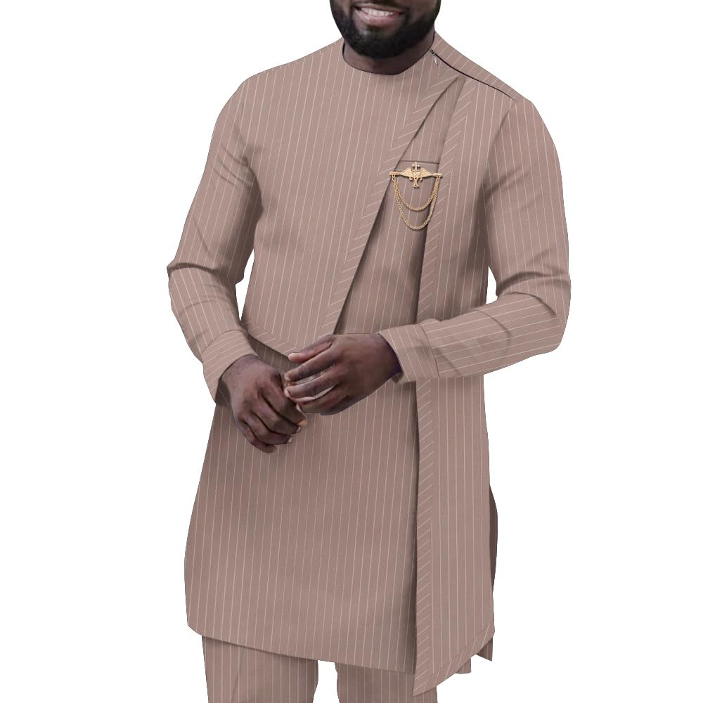 African Suit for Men Traditional Dashiki Stripe Blazer and Pants 2 Piece Set Business Dress Suit Party Wedding Evening
