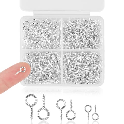 720PCS Small Screw Eye Pins 3 Styles of Mini Eye Screws Eyelet Pins Hooks for DIY Crafts Art Projects Tiaras and Jewelry Making - Silver