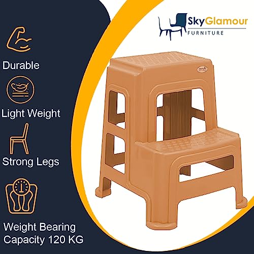 Image of SKYGLAMOUR Supreme 2-Step Heavy Duty Multi-Purpose Plastic Stool for Kitchen,Office and Home Use with Weight Bearing Capacity Upto 150 Kg (Color: Amber Gold, Pack of 2)