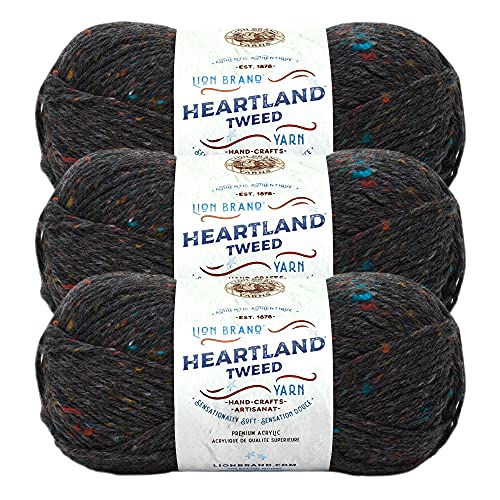 Image of Lion Brand Yarn Heartland Yarn, Worsted-Weight Yarn for Knitting, Crocheting, and Crafting, 3 Pack, Black Canyon Tweed
