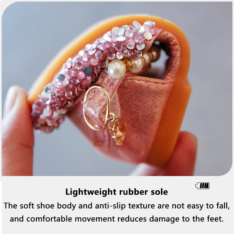 SAFECAMS Girls Little Kids Glitter Rhinestones Ballet Flats Ankle Strap Sequins Princess Sandals Comfort Soft Wedding Party Shoes for Kid Toddler Flat2