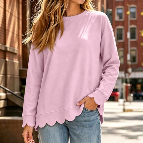 Gumipy Oversized Crewneck Sweatshirt Women Scalloped Sweatshirts No Hood - image 5