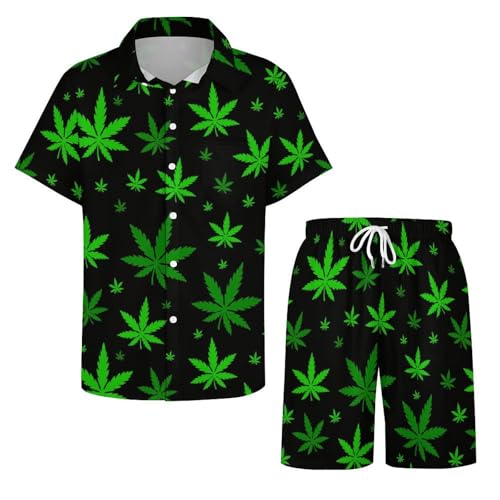 Marijuana Green Weed Men's Lightweight Sleepwear Button-Down Short Sleeve Pajamas Summer Loungewear4