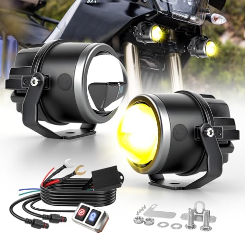 CO LIGHT zusatzscheinwerfer motorrad 90W 20000 LM Bernsteintürkis/Weiß HI LO 6 Blinkmuster Motorrad LED Nebelscheinwerfermit Kabelbaum IP68 Für Motorräder, LKW, All-Terrain-Vehicles, Pick-ups