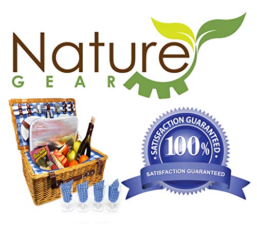 Nature Gear Upgraded 4 Person XL Picnic Basket Wicker (4 Person, Blue & White)