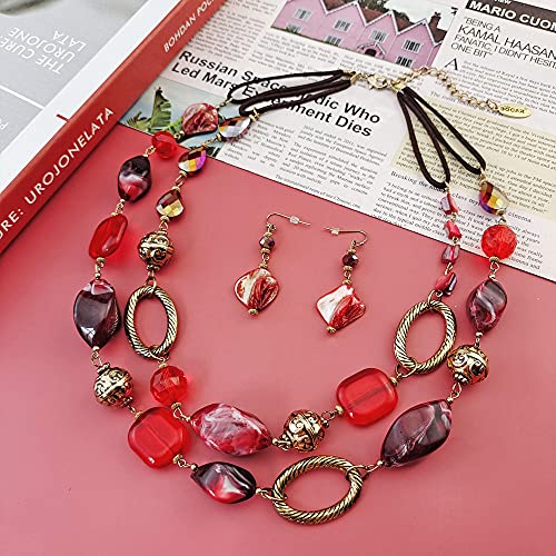 Bocar 2 Strand Statement Choker Shell Necklace And Earring Set For Women Gift (Nk-10370-Wine) #TOP2