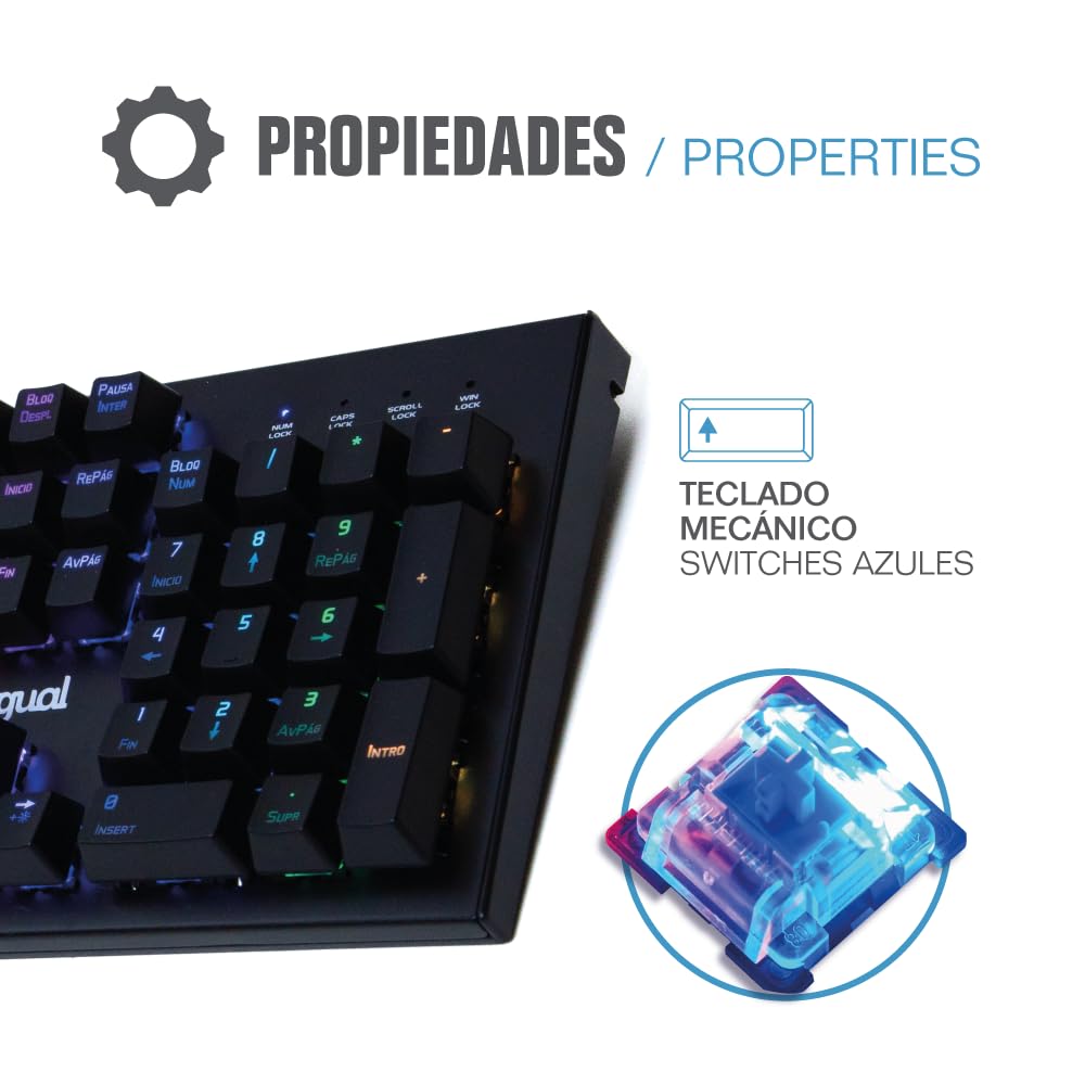 iggual - Teclado Mecánico Obsidian RGB con Cable USB105 Teclas Teclado con IluminaciónLED RGB - Fácil Instalación - Color Negro - Medidas 44,2x13,6x3,7 cm