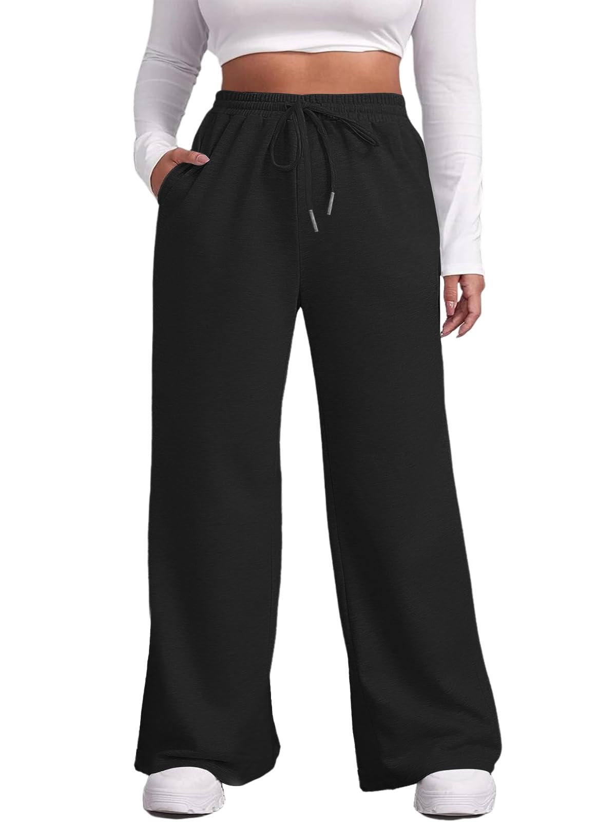 MK Shop Limited Plus Size Wide Leg Pants for Women Yoga Sweatpants Lounge High Waisted Drawstring Baggy Pants