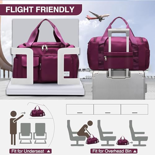 Image of BEULPTN Small Gym Bag for Women, Travel Duffel Bag Carry On Weekender Bag with Shoe Compartment, Purplish Red, Gym Bag & Toiletry Bag