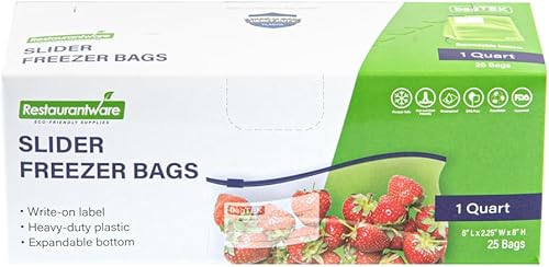 Vista 68 de Restaurantware -Bag Tek - Bolsas deslizantes para congelador de 1 galón, 25 bolsas desechables con cremallera - Cremallera deslizante, fondo