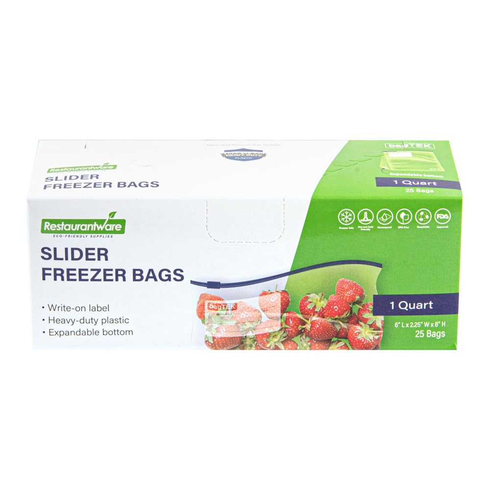 Bag Tek - Bolsas deslizantes para congelador de 1 cuarto de galón, 25 bolsas desechables con cremallera - Cremallera deslizante, parte inferior expandible, bolsa de plástico 2