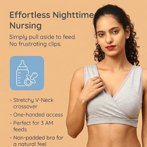 Image of The Mom Store Women's Cotton Maternity and Nursing Sleep Bra Sweat Resistant Convenient Feeding-Combo Pack