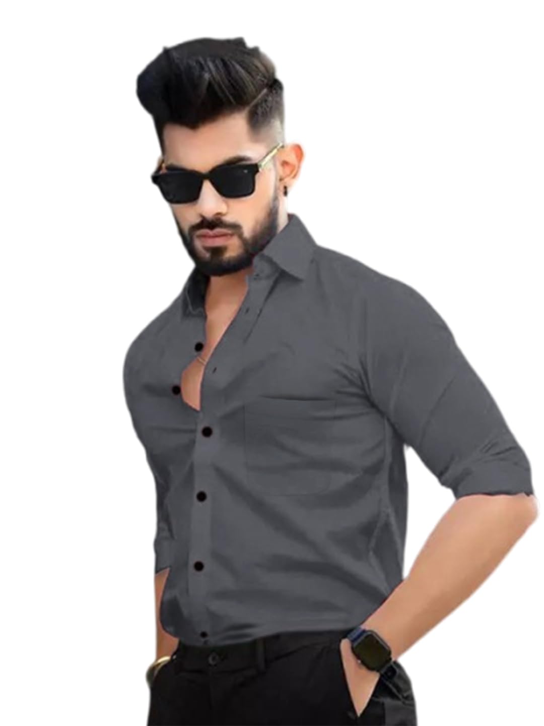 Cotton Spread Collar Long Sleeve Shirt for Men Formal Wear Office Wear Multicolour-image-37