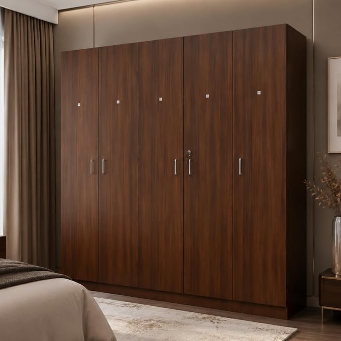 Image of GRATUS 5 Door Wardrobe Without Drawer - Large Bedroom Cupboard & Clothes Organizer, Modern Engineered Wood Storage Unit, 178 x 175 x 45 cm Classic