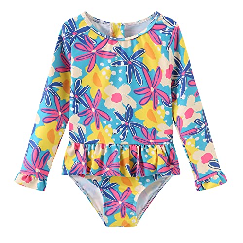 Image of Baby and Toddler Girls One Piece Rash Guard Swimsuits for Girls Long Sleeve Swim Shirts with Sun Protection