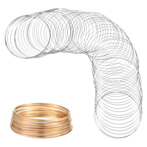 Elegaperma 200 bucles de alambre para manualidades, 0,6 mm × 60 mm, alambre de aluminio flexible, pulsera de alambre de memoria para pulseras, anillos, collares y fabricación de joyas (oro, plata)