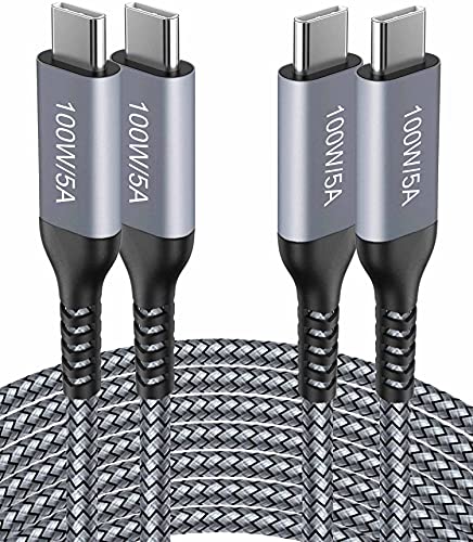 USB C to USB C Cable【100W/5A 15FT 2Pack】Type C Fast Charging,Long Nylon,Charger Cord for Samsung Galaxy Note 10/20,S20,Google Pixel 4/5 XL,OnePlus 8T,iPad Pro/Air,MacBook Pro/Air,iMac,Switch,Dell XPS