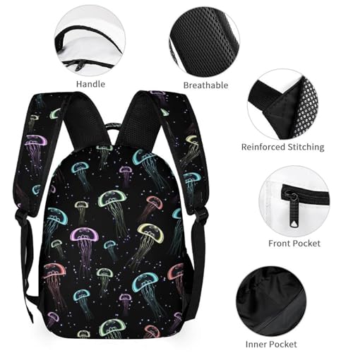 Jellyfish Backpack for Kids Girls Boys School, 16 Inches Cute Jellyfishes Theme Bookbag, Adjustable, Lightweight, Large Capacity, Colorful Daily Casual Backpacks 5
